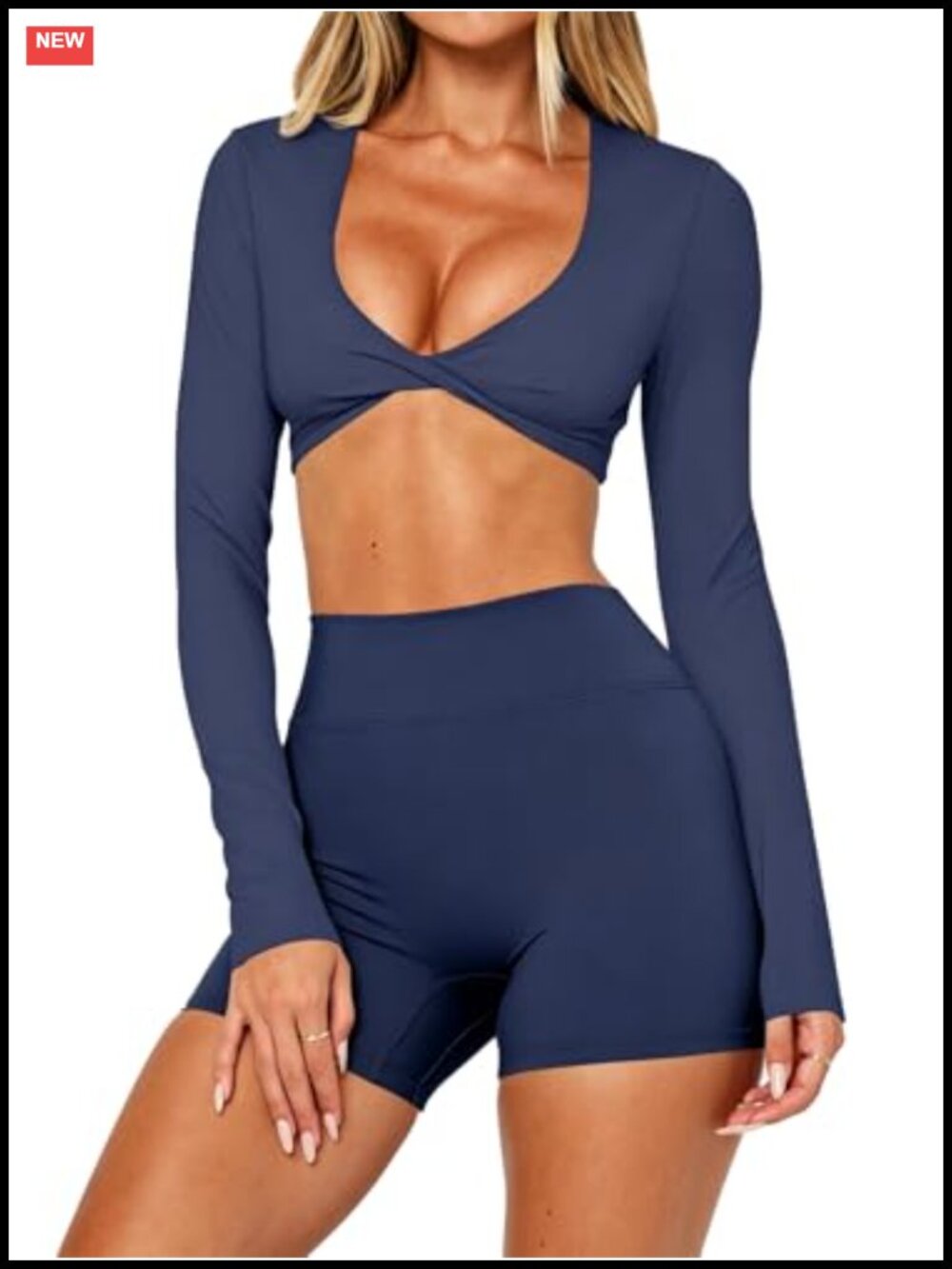 Women's Long Sleeve Crop Top Double Lined Twist Front Athletic Shirt